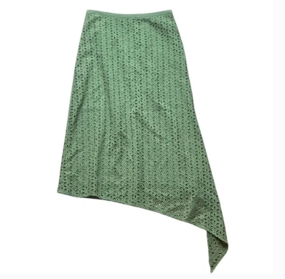 Tibi Green Eyelet Lace MIDI Skirt Sz 4